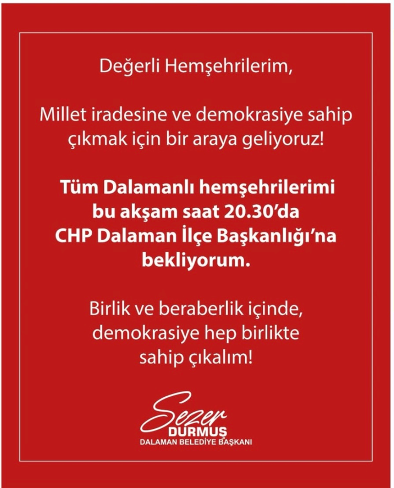 Dalaman Belediye Başkanı Sezer Durmuş’tan Demokrasi Çağrısı